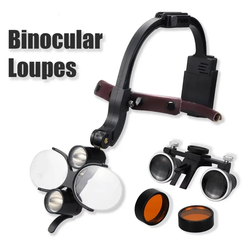Dental Binocular Loupes 2.5X/3.5X Headband with LED Illumination for Oral Examination and Medical Surgery