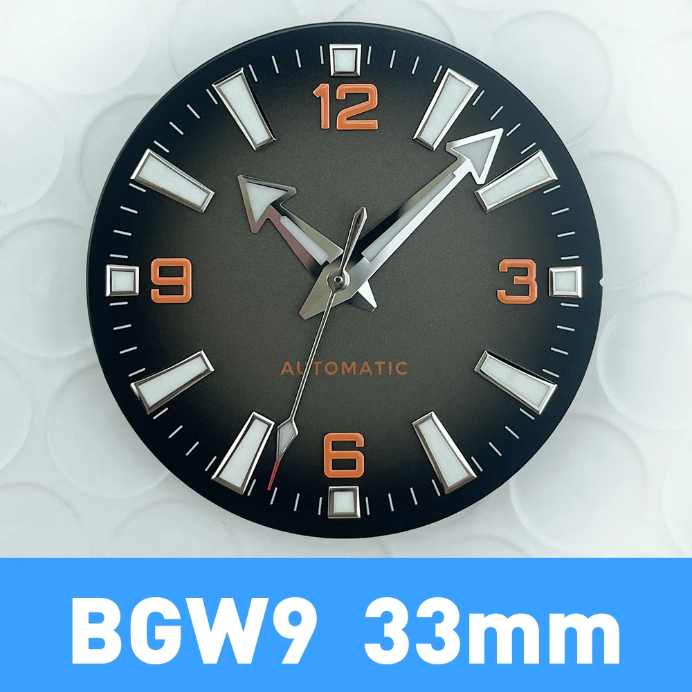 33mm Black Orange Gradient Sterile Watch Dial with BGW9 Lume Hands for NH38 NH35 Movement Planet Style Men’s Watch No Logo