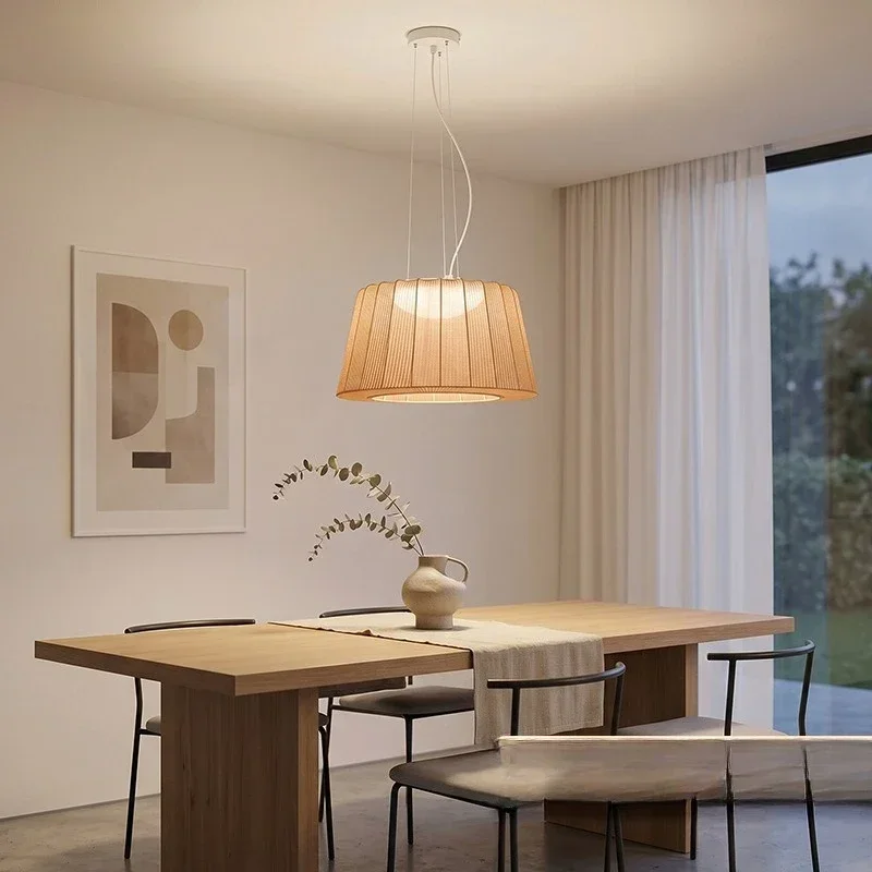 Janpanese Wabi-sabi Cream Eye-Care Hanging with Sturdy Rod LED Pendant Light Indoor Lamp for Bedroom Home Decoration Chandeliers