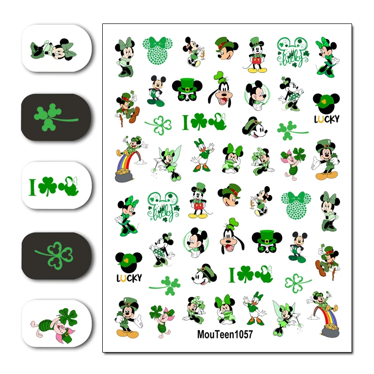 Green Mickey Nail Sticker Lucky Mickey Nail Decal Water Transfer 3.15inch*4.13inch #1057