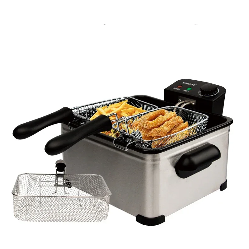 

Commercial Electric Fryer Deep-fried Dough Stick Machine stainless steel chips Triple Basket with Timer Free Extra Odor Filter