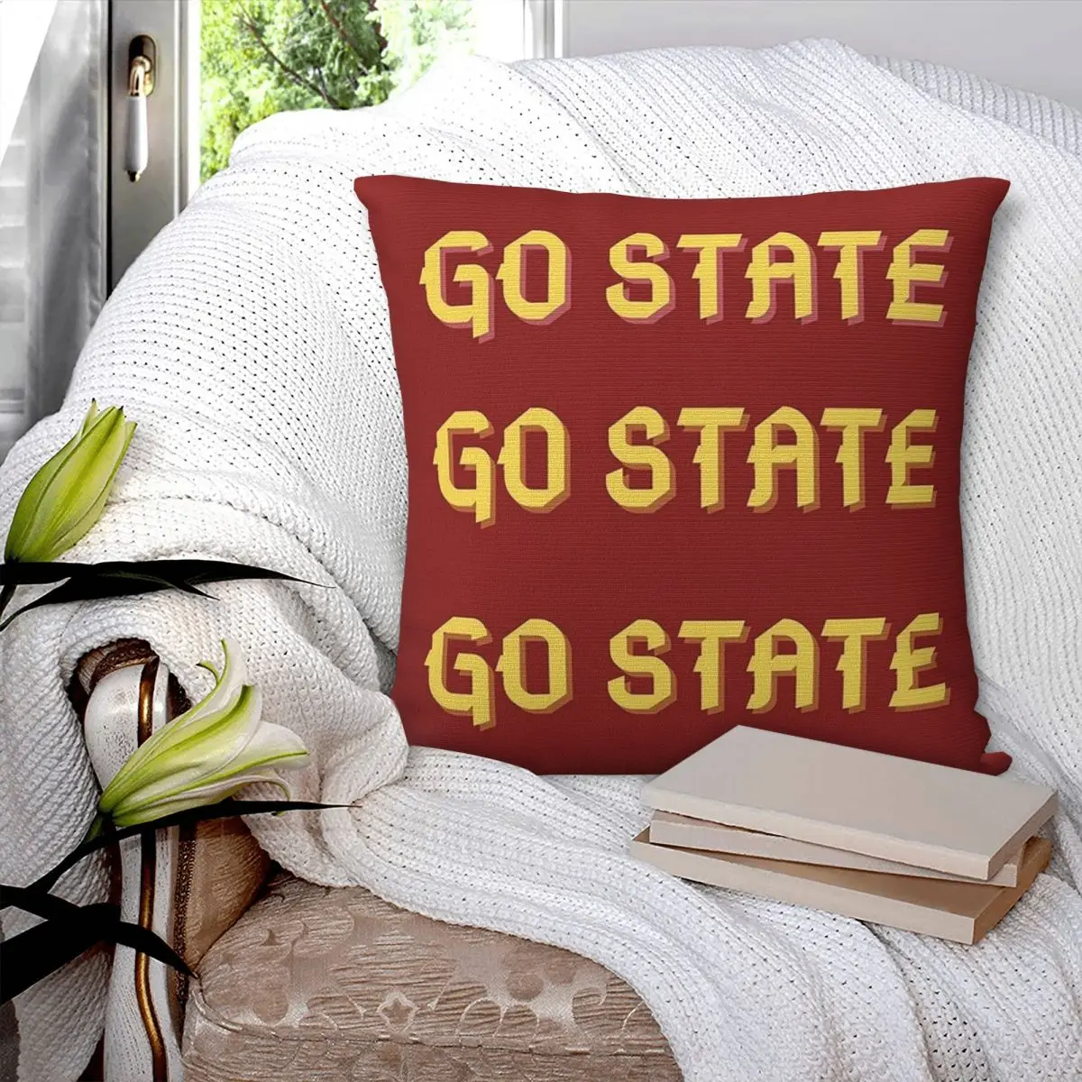 Go State Garnet And Gold Square Pillowcase Pillow Cover Polyester Cushion Decor Comfort Throw Pillow for Home Car