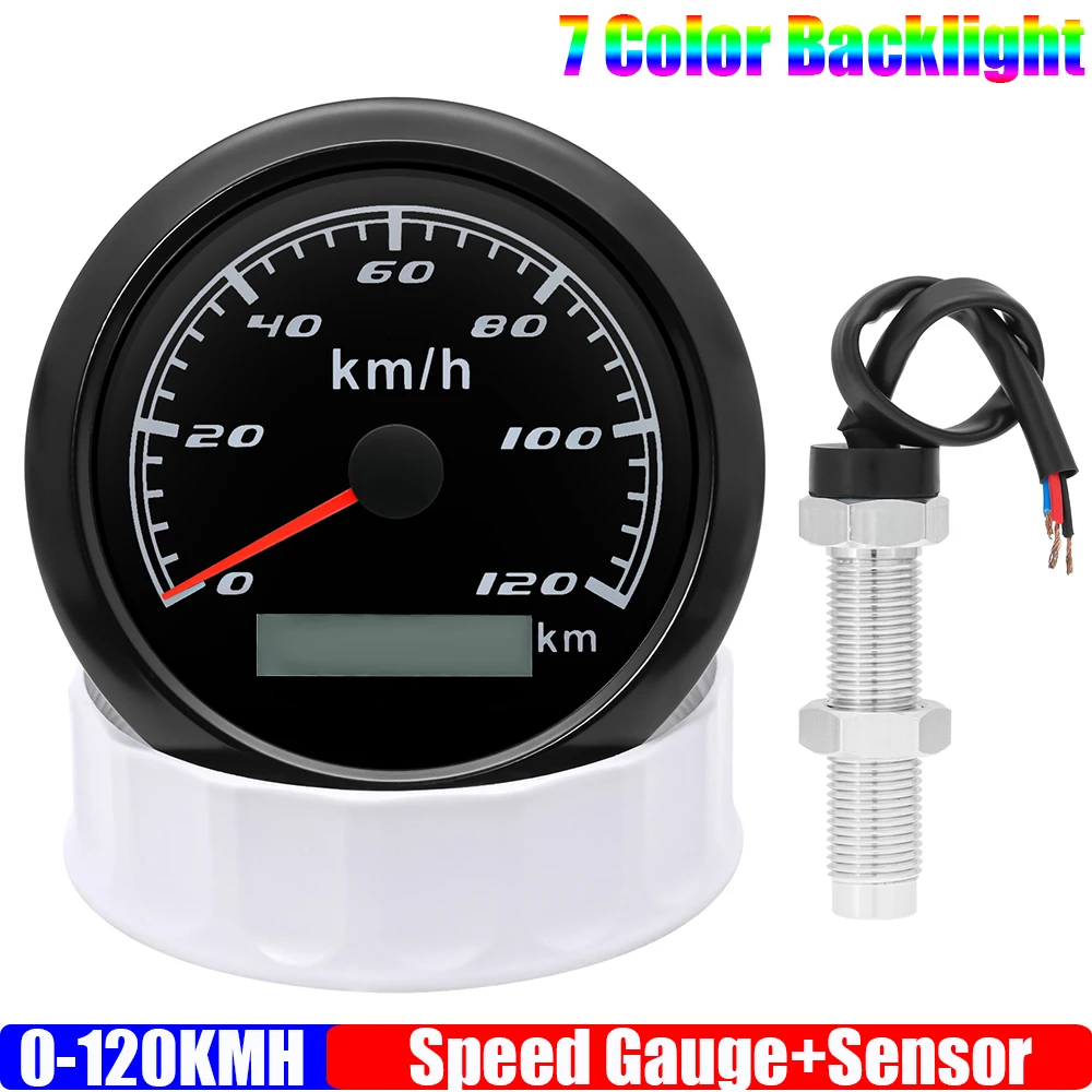 

Auto Car Marine Boat 85mm Speedmeter Gauge+Holzer Sensor 7 Color LED Analog Pulse 30KMH,60KMH,120KMH,200KMH Speed Meter DC12V24V