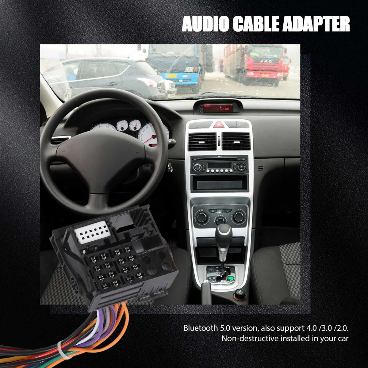 #89K Audio Cable Adapter,Car Audio Bluetooth 5.0 Receiver Aux Adapter for Peugeot Citroen C2 (Black)