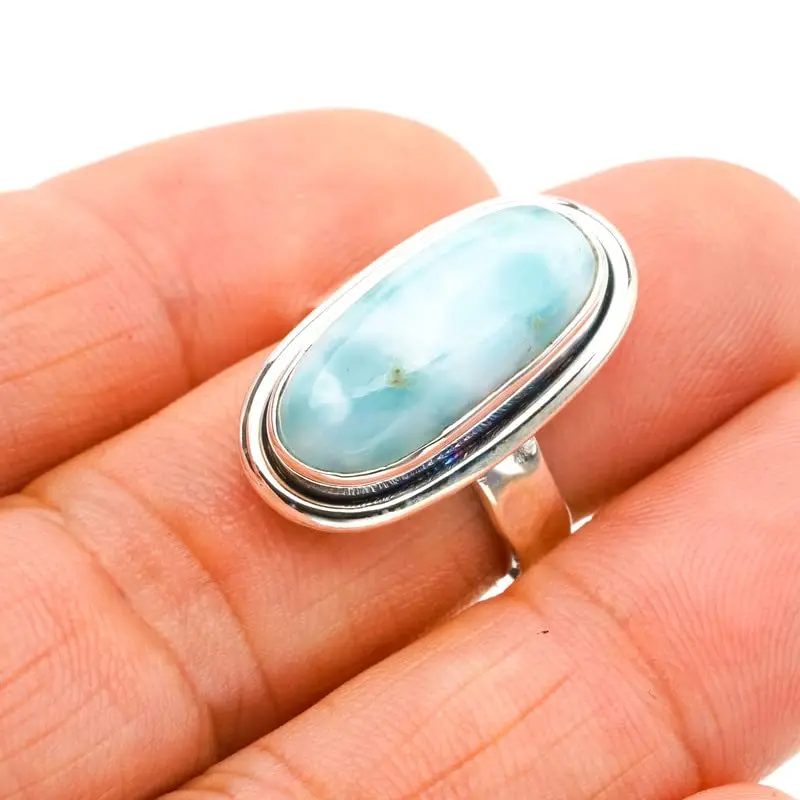 

StarGems® Natural Larimar Handmade 925 Sterling Silver Ring 6 F0272