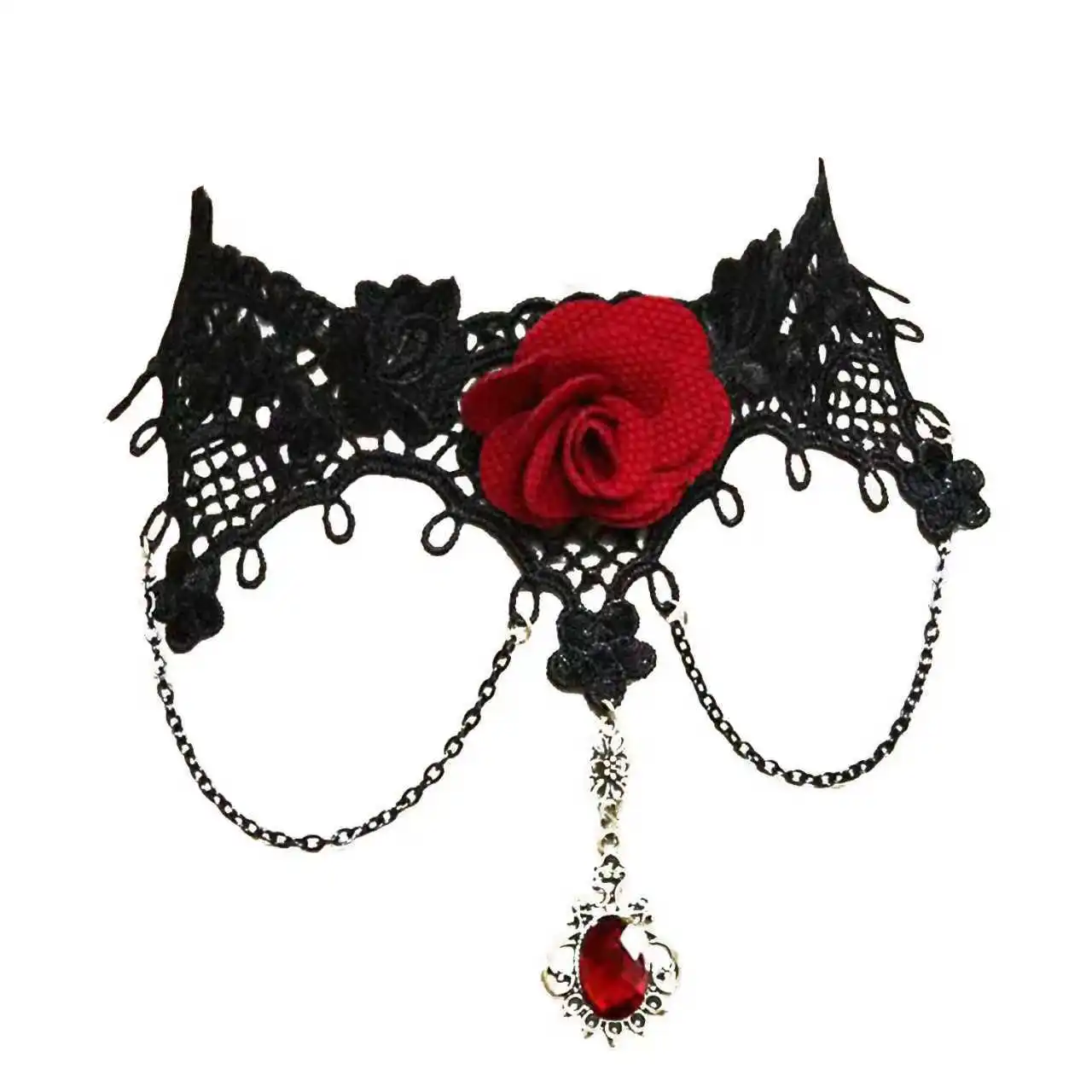 เครื่องประดับฮาโลวีนสไตล์โกธิค: ที่คาดผม, สร้อยคอผ้าลูกไม้ลายดอกกุหลาบ, พัดผ้าลูกไม้ และต่างหู สร้างลุคที่สง่างามเหมือนผี