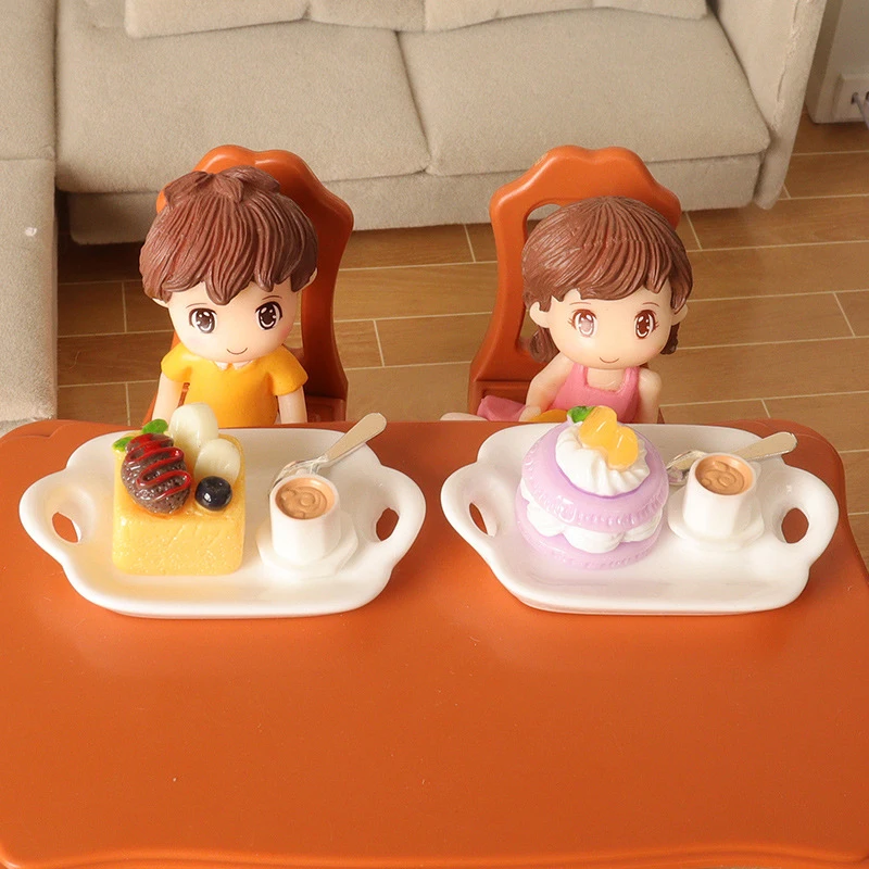 ชุดของเล่นทำอาหารจำลองสำหรับบ้านตุ๊กตา ชุดน้ำชายามบ่าย กาแฟ เค้ก ของหวาน อุปกรณ์ตกแต่งครัวบ้านตุ๊กตา ขนาด 1:12
