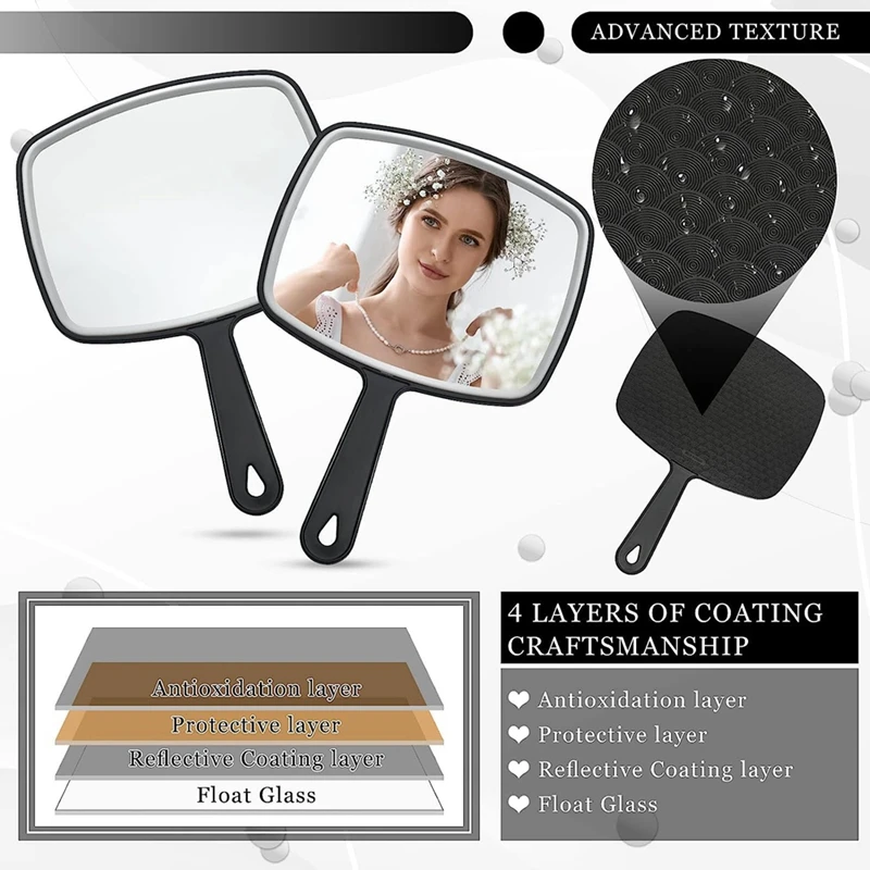 10Pcs Portable Black Handheld Mirror With Handle Multi Barber Mirror For Vanity Makeup Salon Travel