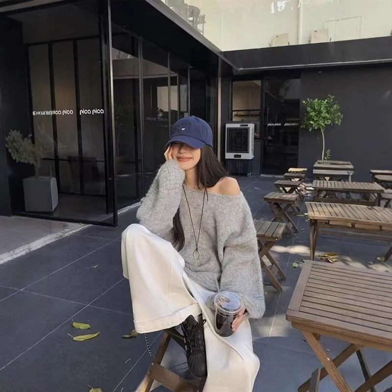 

Корейский свободный вязаный сексуальный свитер с колючками, женский топ премиум-класса из полиэфирного волокна Bell Sve Color Top