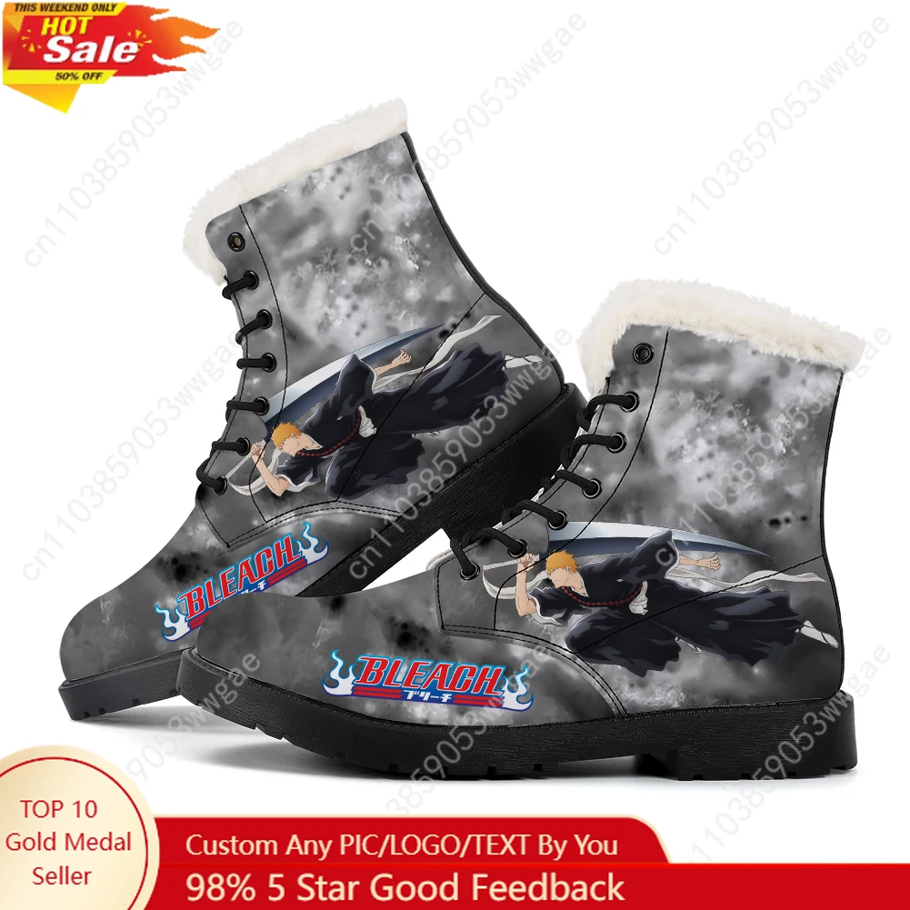 Bleach Plush Boots Mens Womens Teenagers Casual Shoes Outdoor Keep Warm Leather Boot Couple High Quality Anime Tailor-made Shoe