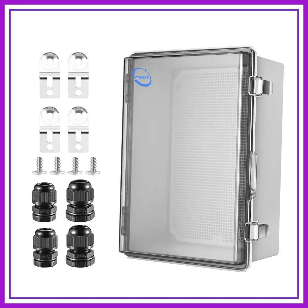 

Waterproof Outdoor Junction Box 13.8x9.8x5.9" ABS IP67 with Mounting Plate Clear Hinged Cover for Electrical Projects