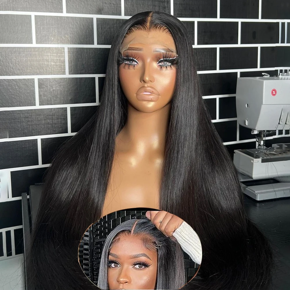 4x4 Straight Lace Closure Wigs Wear and Go Glueless Wigs Synthetic No Glue Pre Plucked Pre Cut HD Lace Frontal Wigs for Women