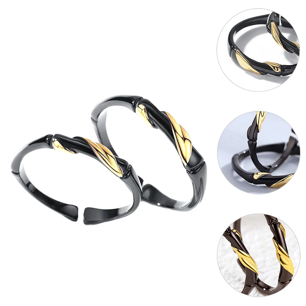 

Ink Bamboo Couple Ring Black Copper Open Rings Unique Design Romantic Gift Valentine Stylish Elegant Fit Most People Easy Match