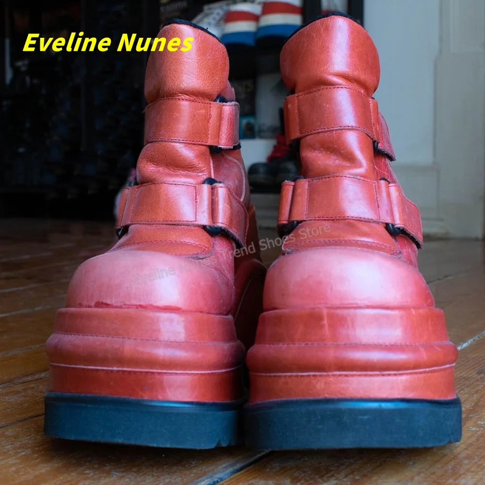Y2K Gothic Red Wedge Platform Boots Women Round Toe Double Buckle Strap Super Thick Sole Punk Dark Street Style Ankle Footwear - view 5