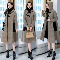 New Autumn Winter Woolen Jacket Female Outerwear Korean Fashion Loose Cape Coat Women's Overcoat Mid-Llength Tweed Casual Tops