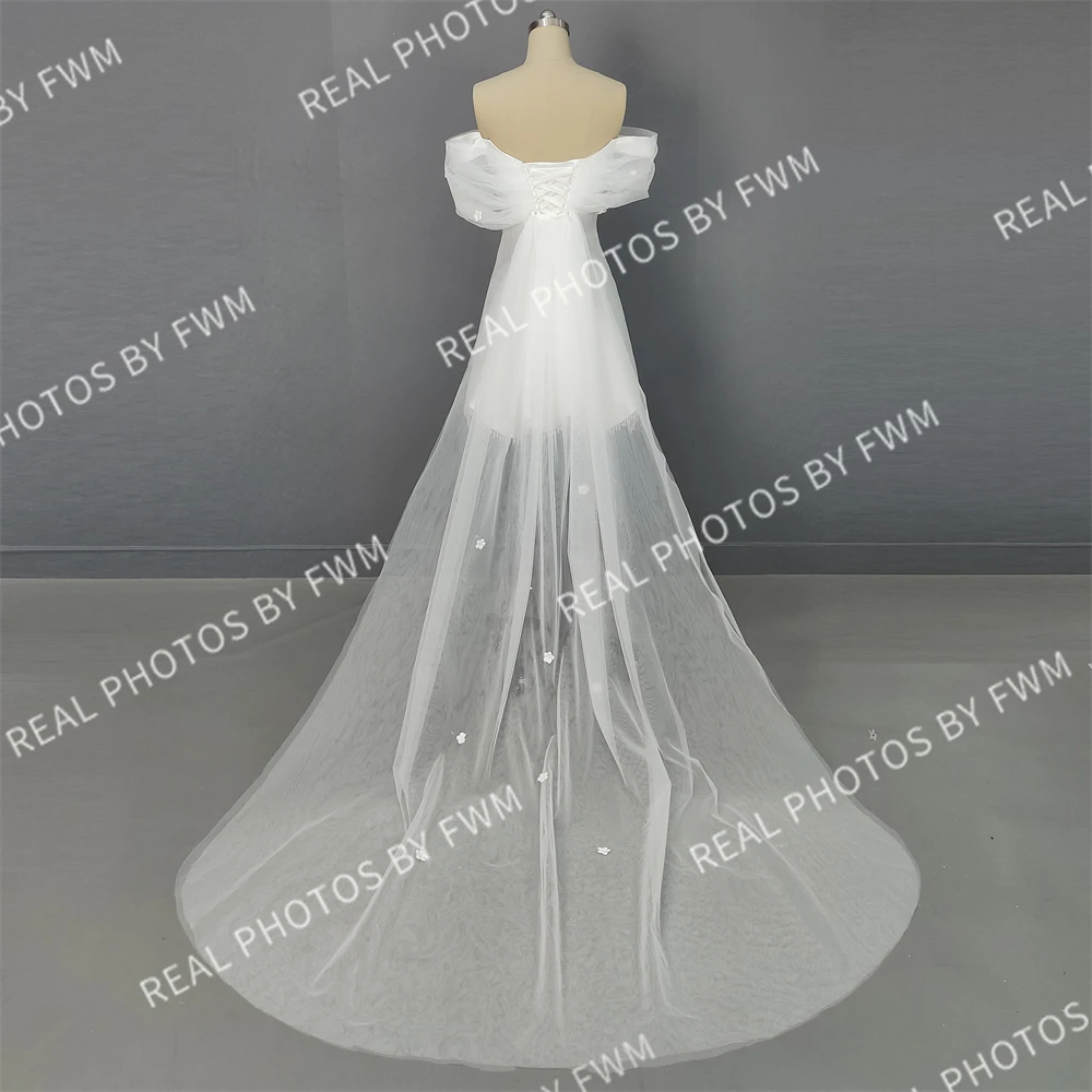 2497# Real Photos Flowers Satin Mini Wedding Dress For Women Elegant Customized Party Dress Bridal Gown With Detachable Train