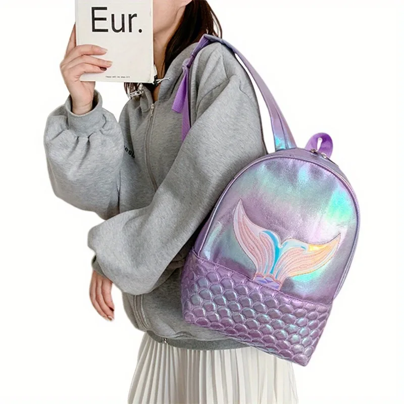 Mochila de sirena brillante para niños y niñas, mochila Kawaii de gran capacidad, bordado láser brillante, mochila láser de viaje para estudiantes