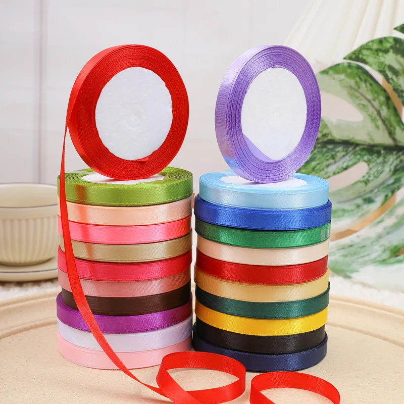 25yards/Roll 10mm Wide Satin Ribbon Wedding Invitation Party Decoration Scrapbook Packaging DIY Handmade Bow Gift Decoration
