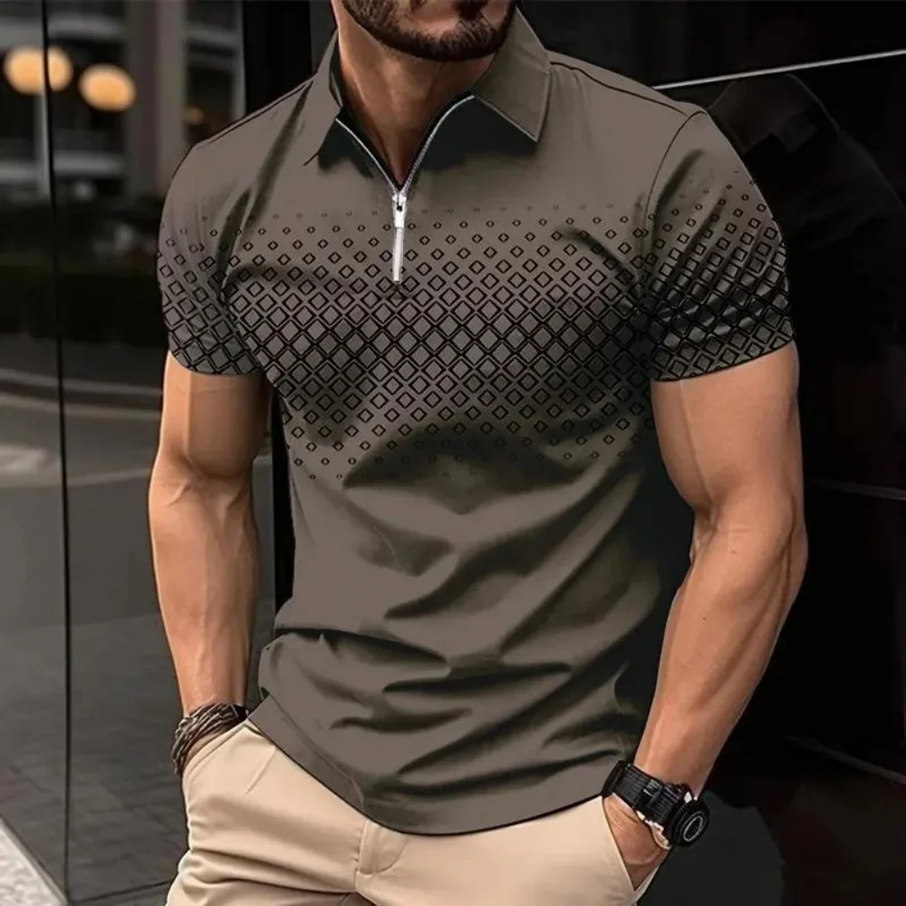 Fashion Mens Polo Shirt Short Sleeve Men's Clothing 3D Printing Striped Polo Clothes Casual T-Shirt Pullover Tops Men's T-Shirts