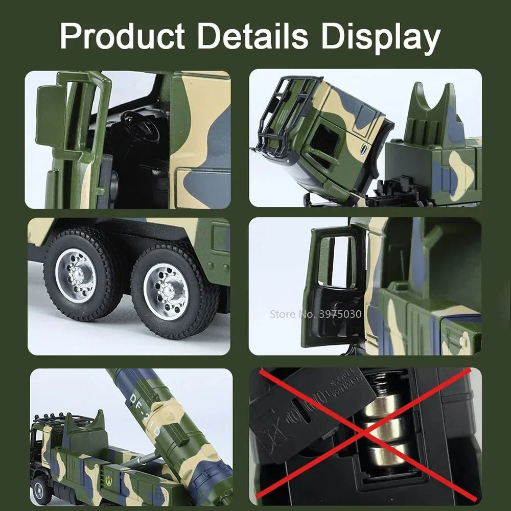 1/35 Scale Alloy Diecast Dongfeng 21D Ballistic Missile Vehicles with Light Sound Military Car Model Toy for Boys Birthday Gifts