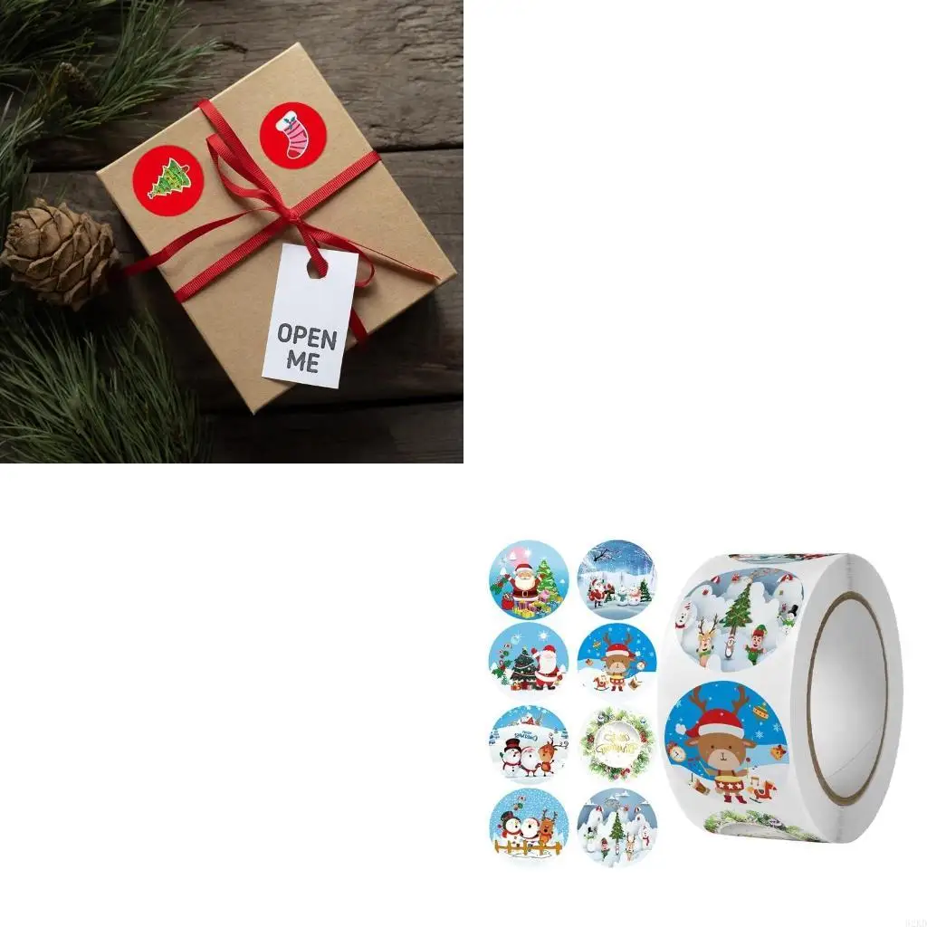 62KD Roll of 500Pcs DIY Xmas Present Stickers Fit for Package Water Bottle Notebook