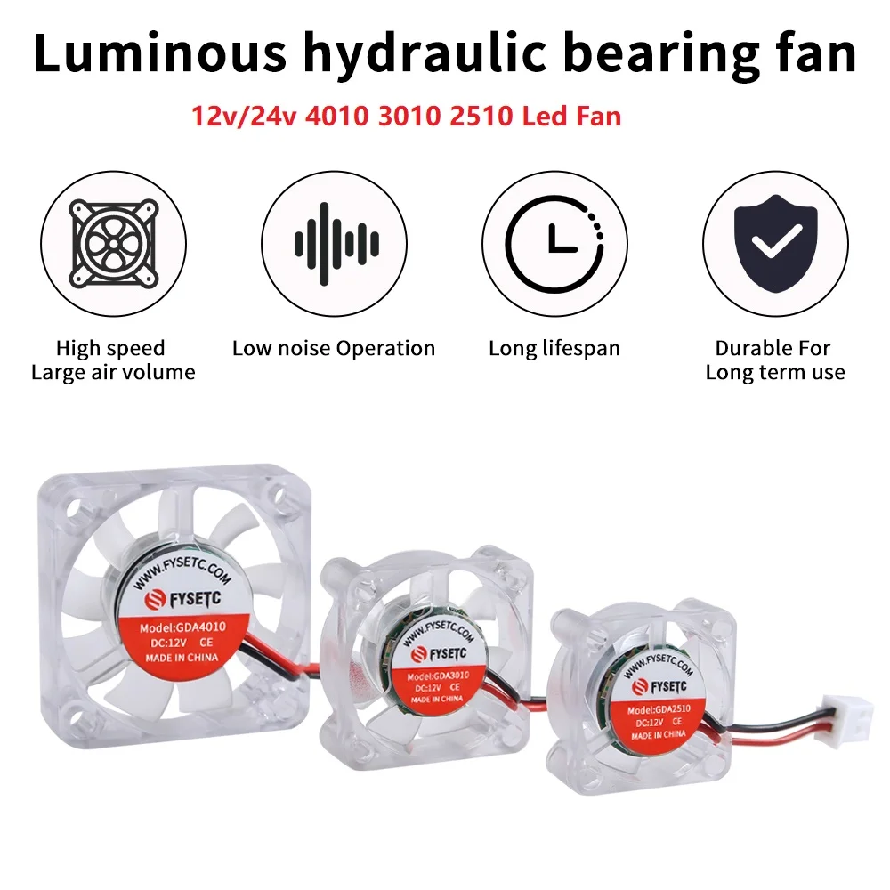 4010 3010 2510 Luminous Hydraulic Fan 12V/24V Luminous Quiet Cooling Fan for Voron Ender Prusa MK3 MK4S 3D Printers