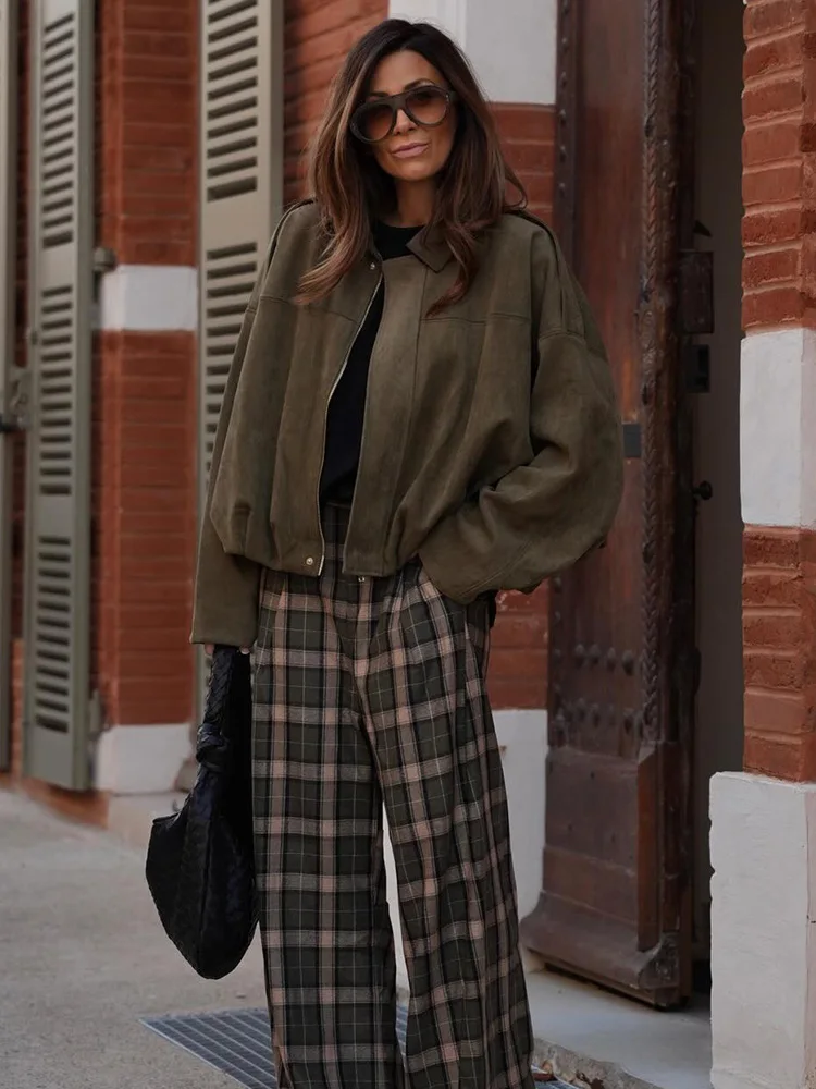 Damska kurtka wiosenna w stylu high street, krótka, jednolita, z kołnierzykiem, długim rękawem, zapinana na zamek, nowa moda, zapinana na guziki.