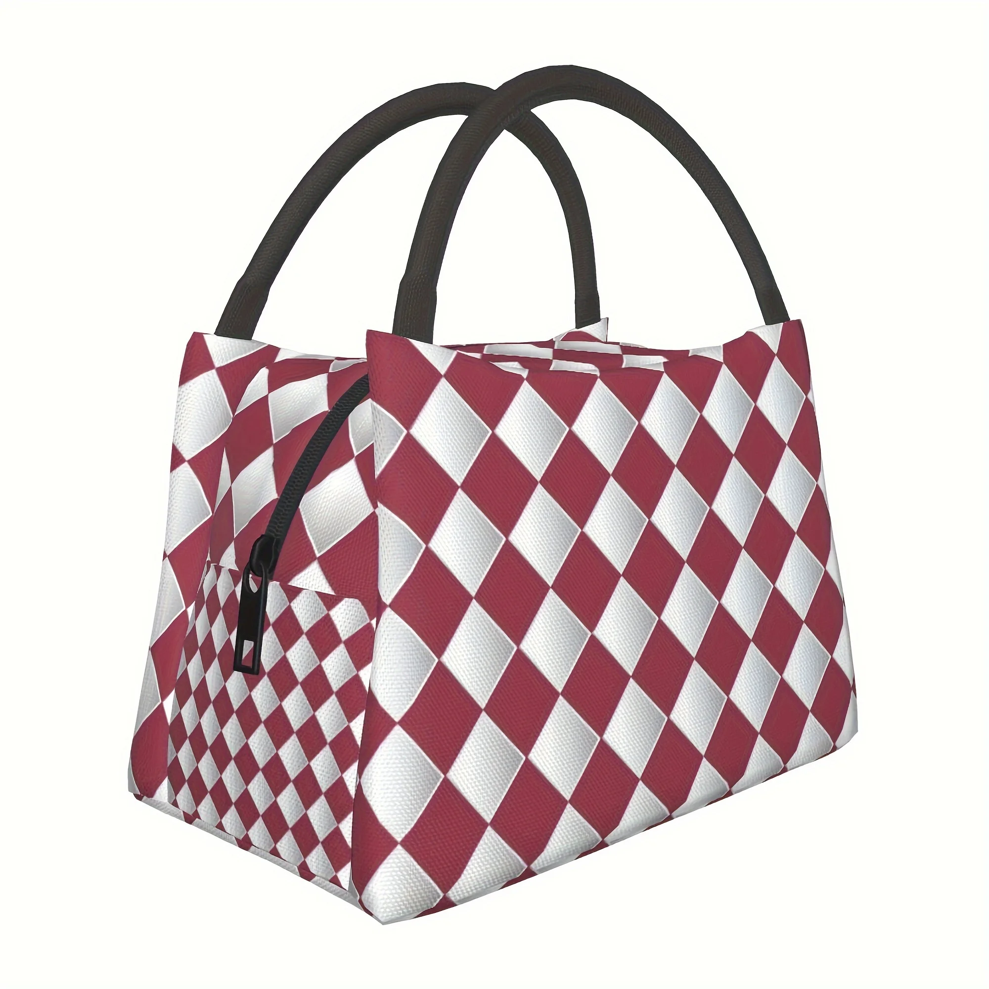

Одно красно-белая клетчатая многоразовая сумка-холодильник, изолированная сумка для обеда для кемпинга, пикника, пляжа, предметов первой необходимости, подходит для дома, ресторана