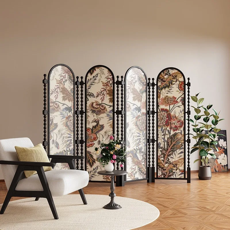 retro solid wood folding screen partition living room bedroom entrance household French antique removable folding screen