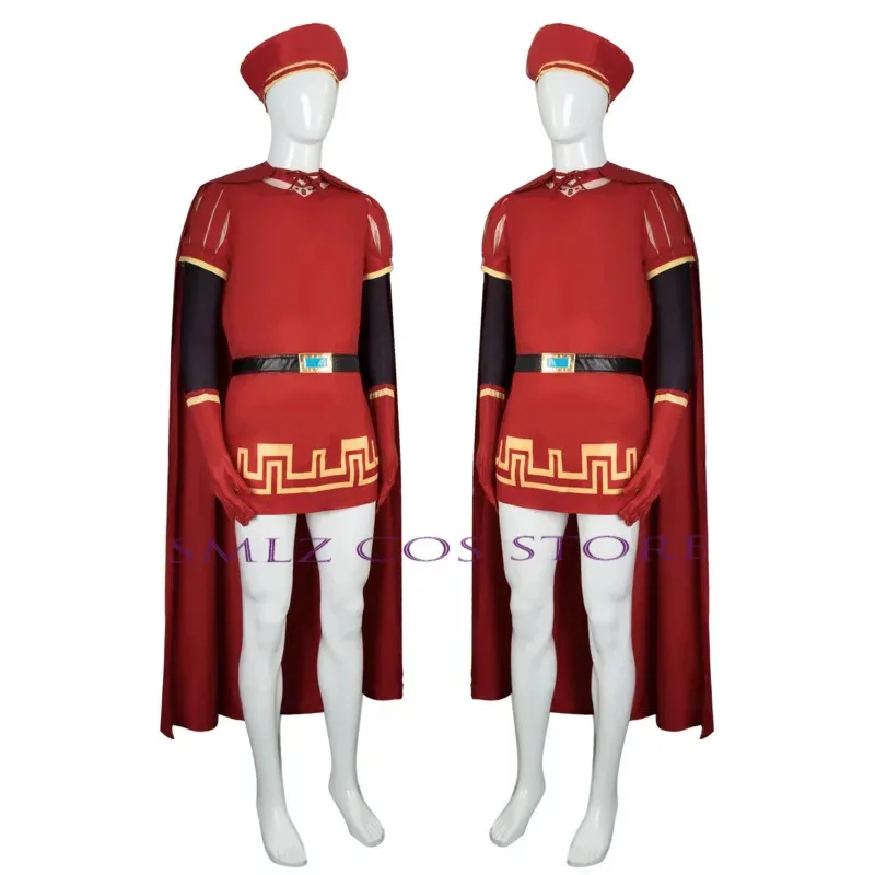 

zz04zz12Lord Farquaad аниме костюм униформа плащ перчатка шляпа комплект средневековый косплей Хэллоуин вечерние красный наряд для детей женщин я
