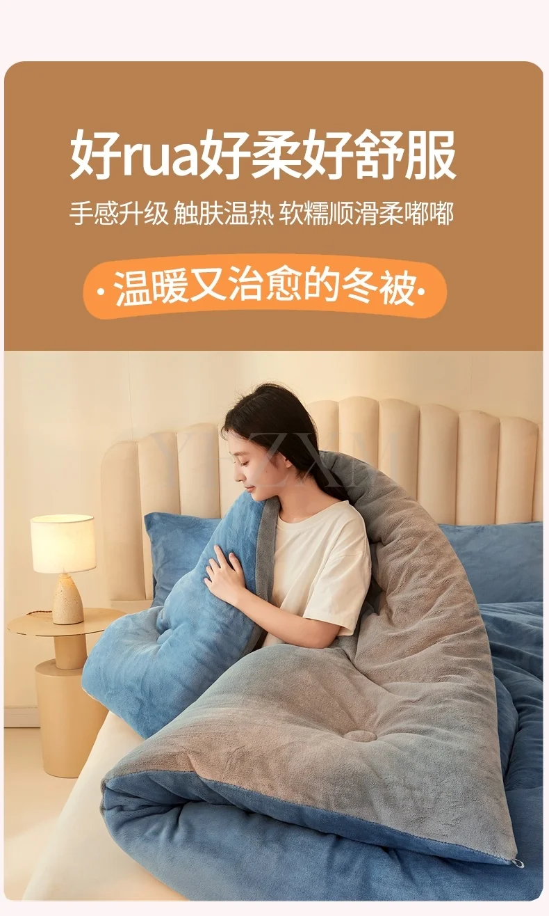 Thickened Warm Milk Velvet Winter Quilt Soft Comfort Double Sided Plush Comforter Queen King Fluffy Warmth Thick Blanket for Bed