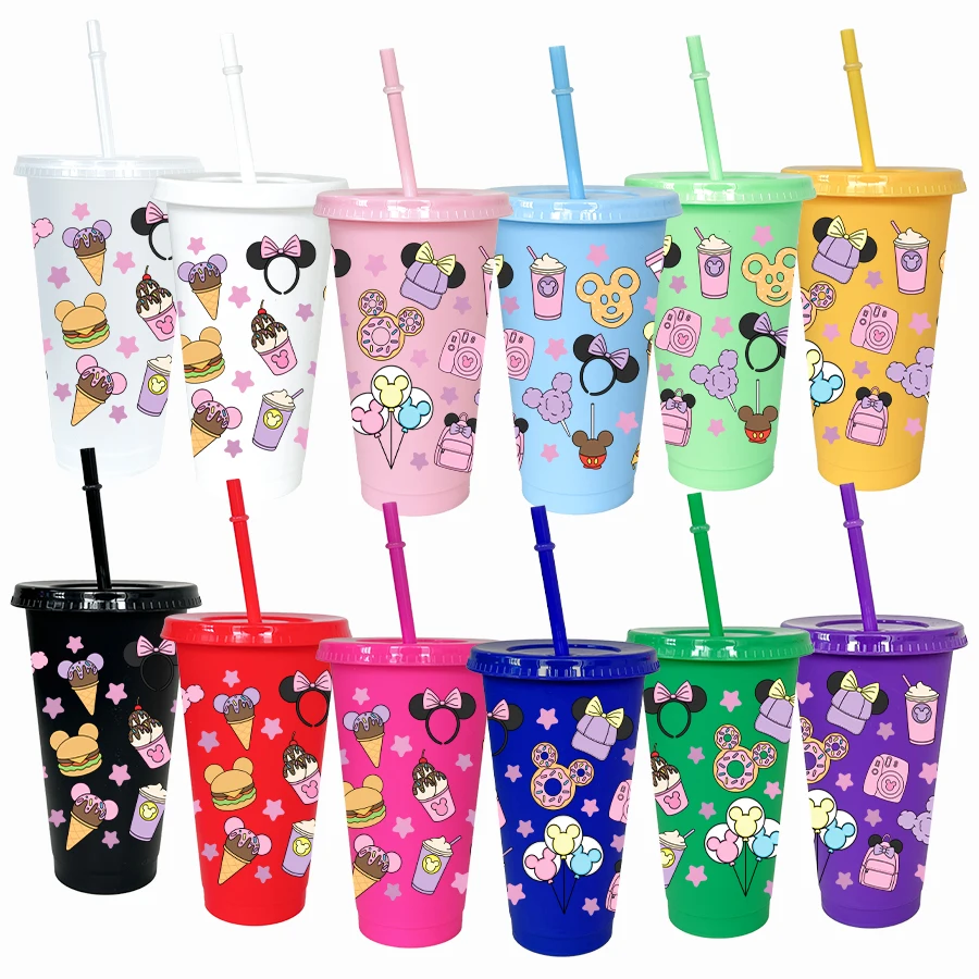 12 قطعة/الحزمة ديزني ميني دونات 26 أوقية متعدد الألوان كوب ماء بلاستيكي مجموعة مشروبات الحفلات عيد ميلاد/العودة إلى المدرسة هدية #6