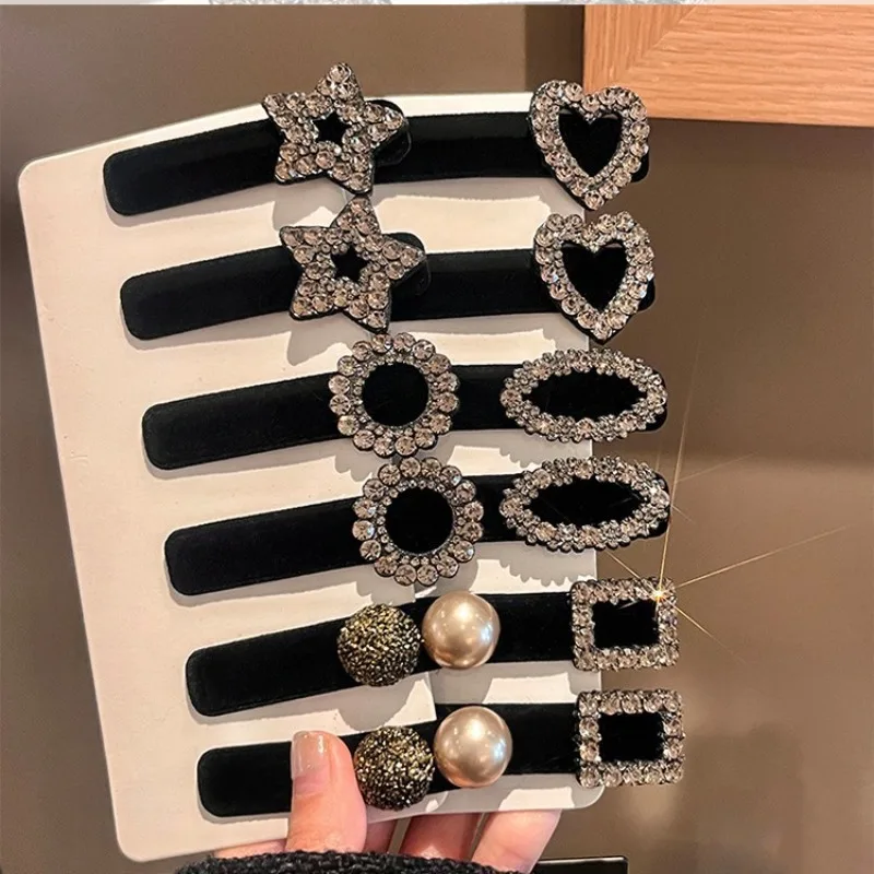 2pcs/set Velvet Rhinestone Hair Side Clips Square BB Clips Women Girls Sweet Elegant Bangs Hairpins Hair Styling Accessories New