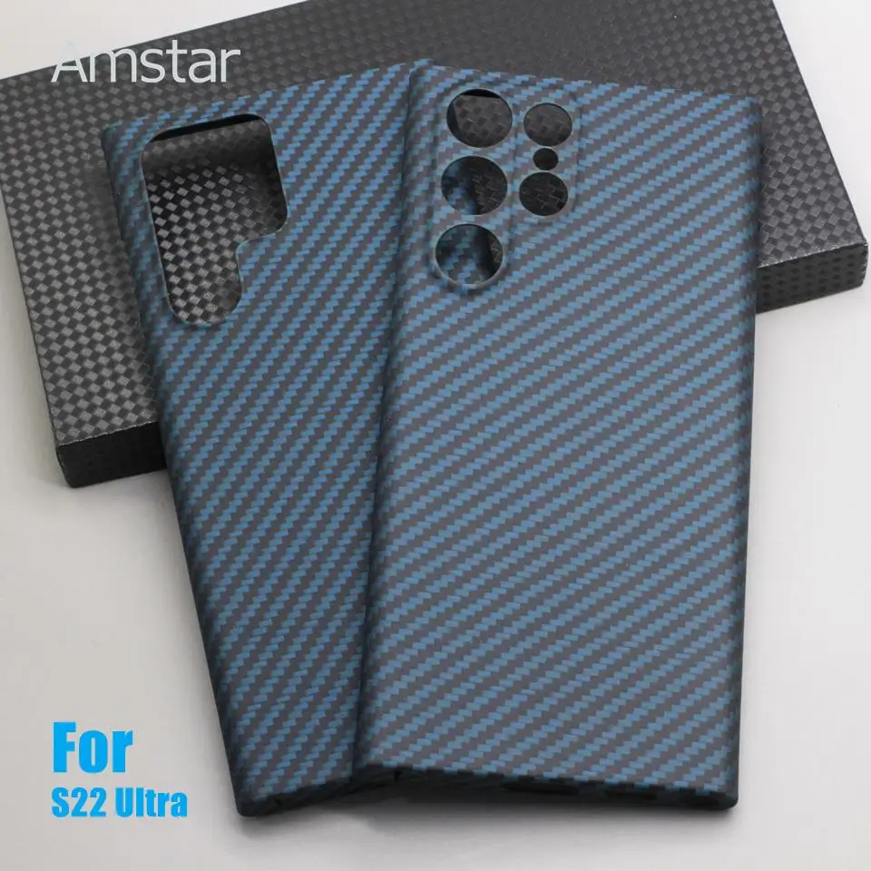 Amstar Blue Carbon Fiber Protective Case for Samsung Galaxy S22 Ultra Ultra-thin Anti-drop Aramid Fiber S22 Ultra Case Cover