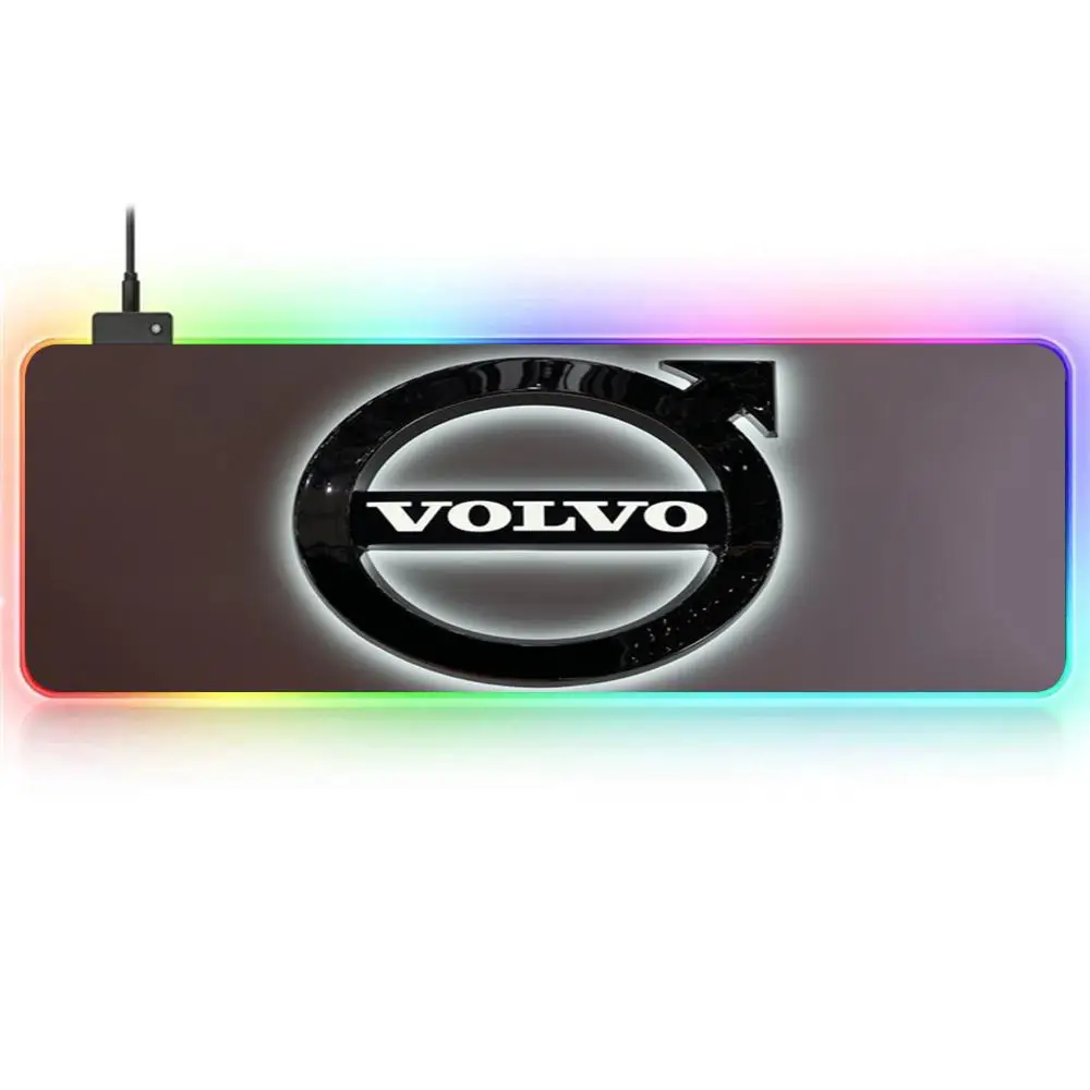 RGB Large Gaming Mouse Pad V-Volvo car logo Mouse Pad Non-slip Rubber Base Keyboard Pad Extra Large Luminous LED Mouse Pad