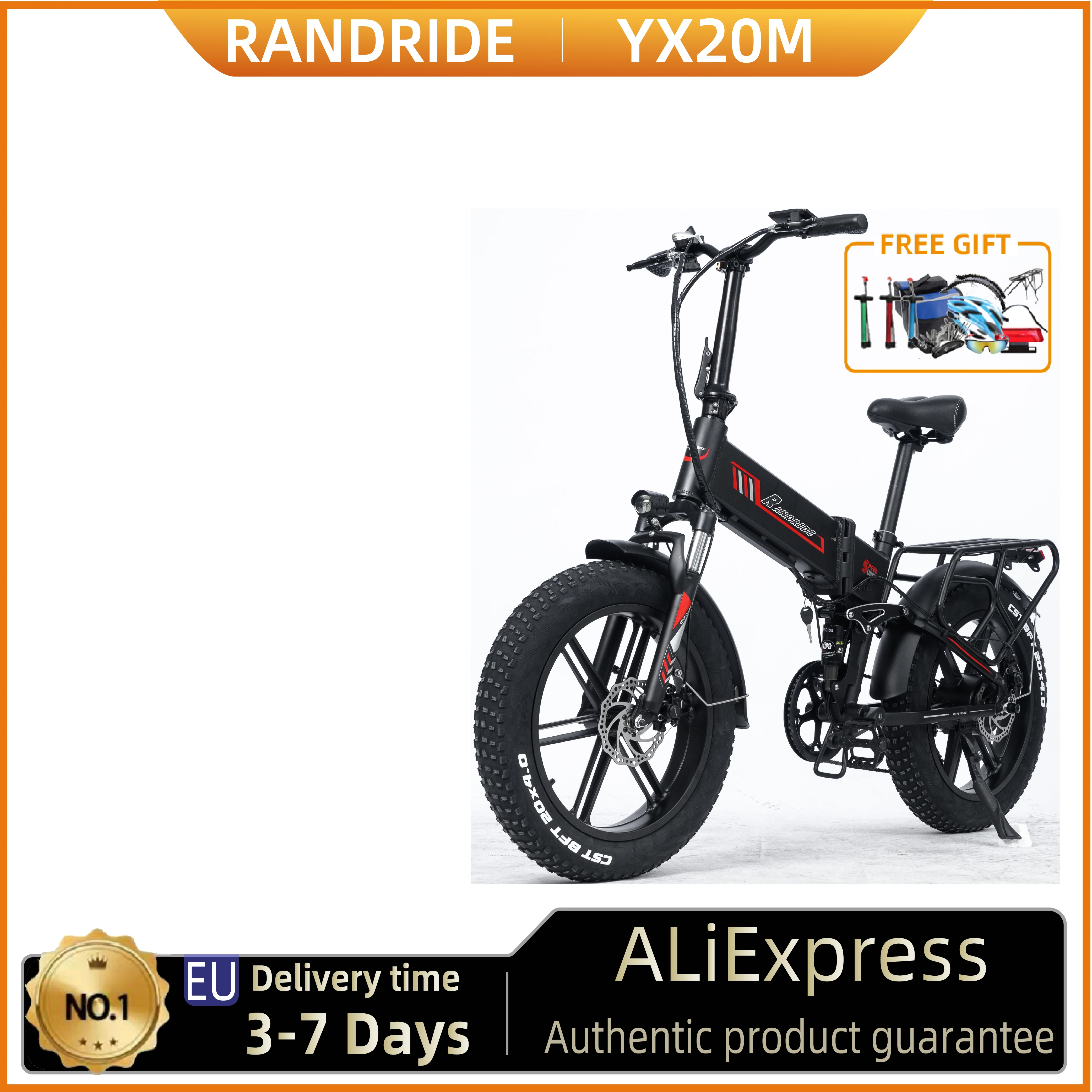 Randride YX20M-2 Elektro fahrrad 1000W Motor 20*4,0 fette Reifen E-Bike 45 km/h Höchst