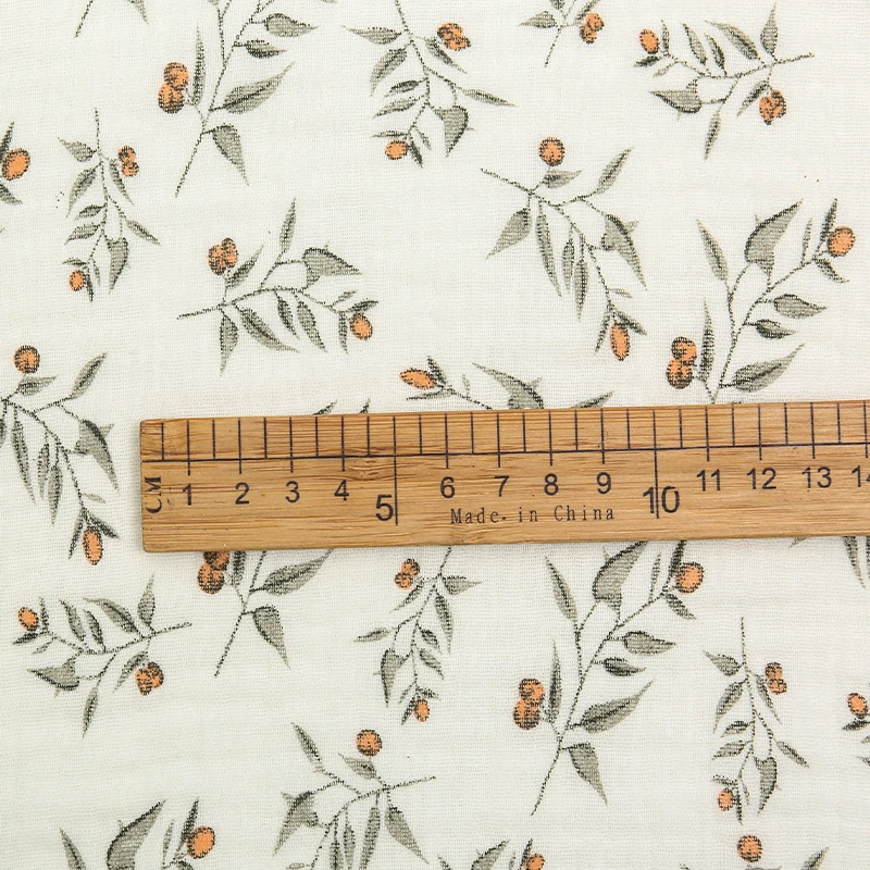 0.5m/1m/2m 100% Cotton Double Layer Crepe Baby Fabric Retro Leaf Fruit Print Soft DIY Baby Pajamas Towel Clothes Sewing Fabric