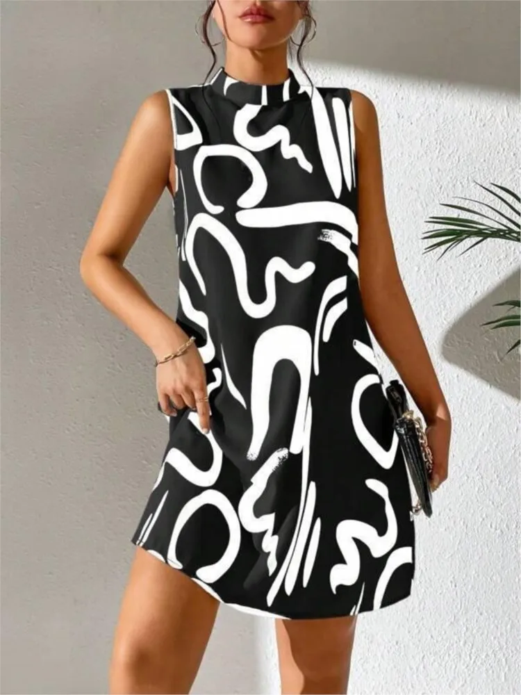 Sexy Sleeveless Woman Dress Office Lady Spring Summer Fashion Elegant Stripe Print O-neck Off Shoulder Dresses For Women 2024