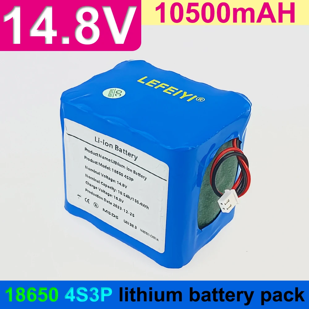 18650 rechargeable lithium battery pack 4S3P 14.8V 10500mAh 14.4V 10.5Ah with built-in intelligent BMS 16.8V 2A charger