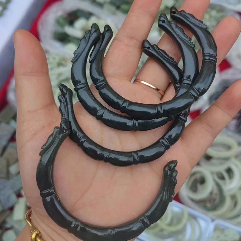 Hetian Bracelet, -End Jade , Ethnic Style Double Open , Half Bangle