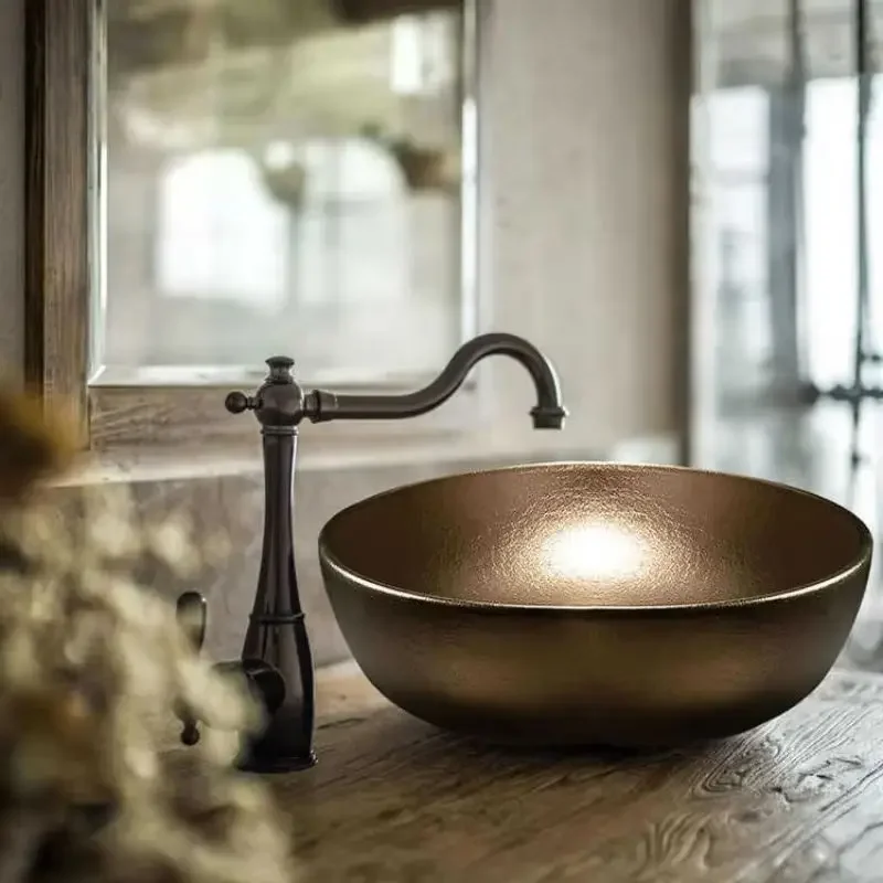 Chinese-Style Courtyard Designer Vintage Retro Metal-Glazed Ceramic Freestanding Outdoor Sink