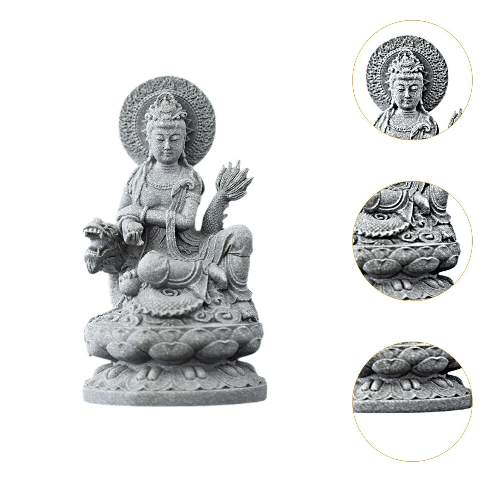 Kuanyin Figurine Stone Decorative Figure Buddhist Home Decoration for Bedroom Nightstand Office Shelf Peaceful Vibe