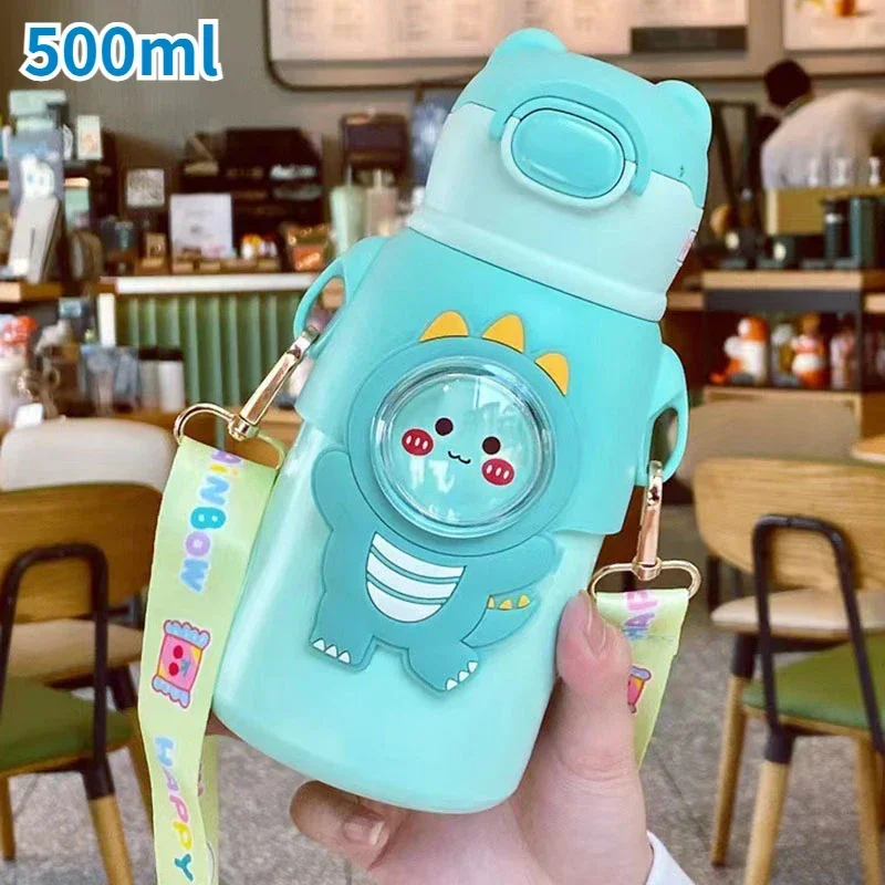 

Children's Portable Thermos Water Bottle Boy Girl Cute Cartoon Stainless Steel Water Bottle with Straw Button Pop-up Thermos Cup