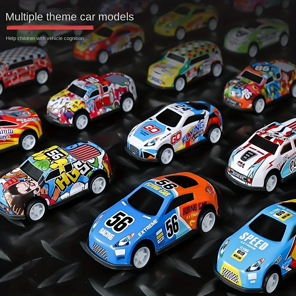 50PCS 3 inch Cars Toys Set, Friction Power Alloy Casting cars Mini Race car with Play Mat ,Alloy Metal Cars toys for Toddler 3 4