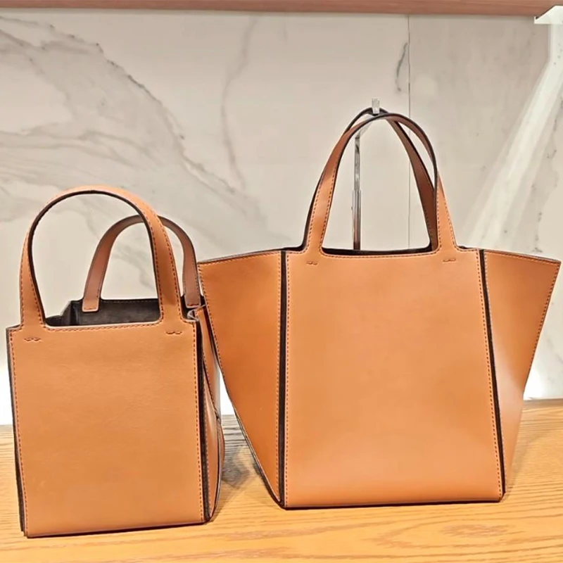 

Women's Tote Bag Genuine Leather Luxury Commuter Tote Bag 2in1 Large Capacity Bucket Bag Mother Shopping Bag Foldable Wings Bag