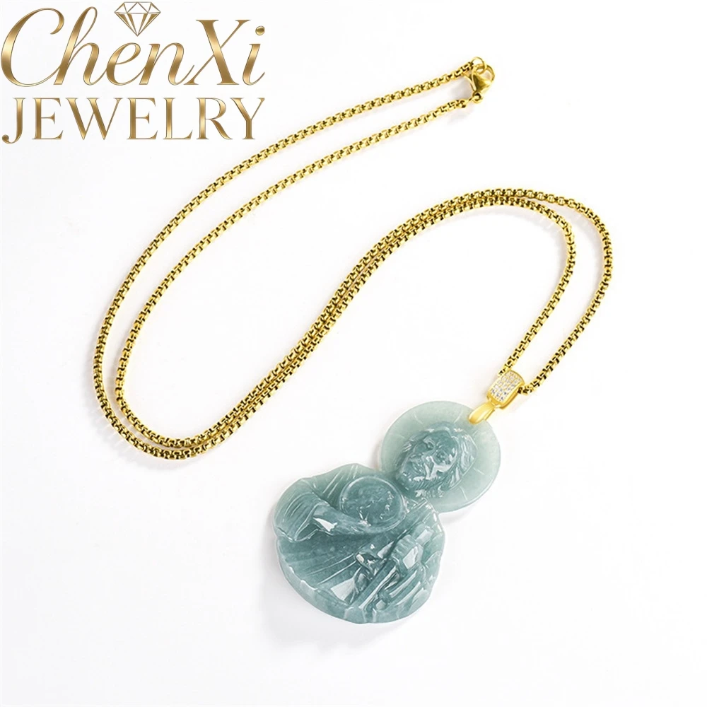 

High-end Natural Blue Water Jadeite St. Jude Steeple Pendant Luxury Quality Fashion Fine Jewelry Exquisite Elegant Amulets Gift