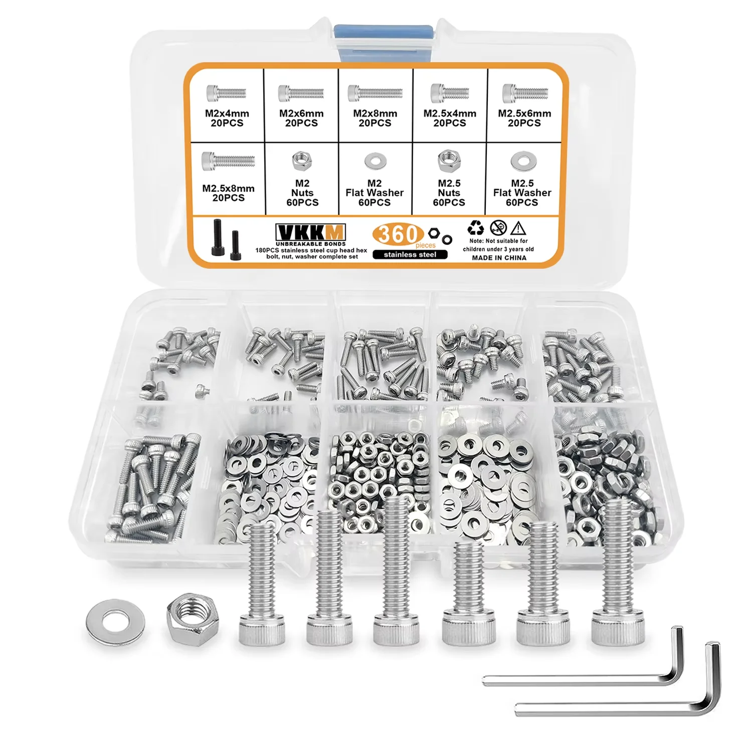 360Pcs Cup Head Hex Bolt, Hex Head Screw And Nut Kit, Stainless Steel Allen Sleeve Screw For Minor Mechanical Repair