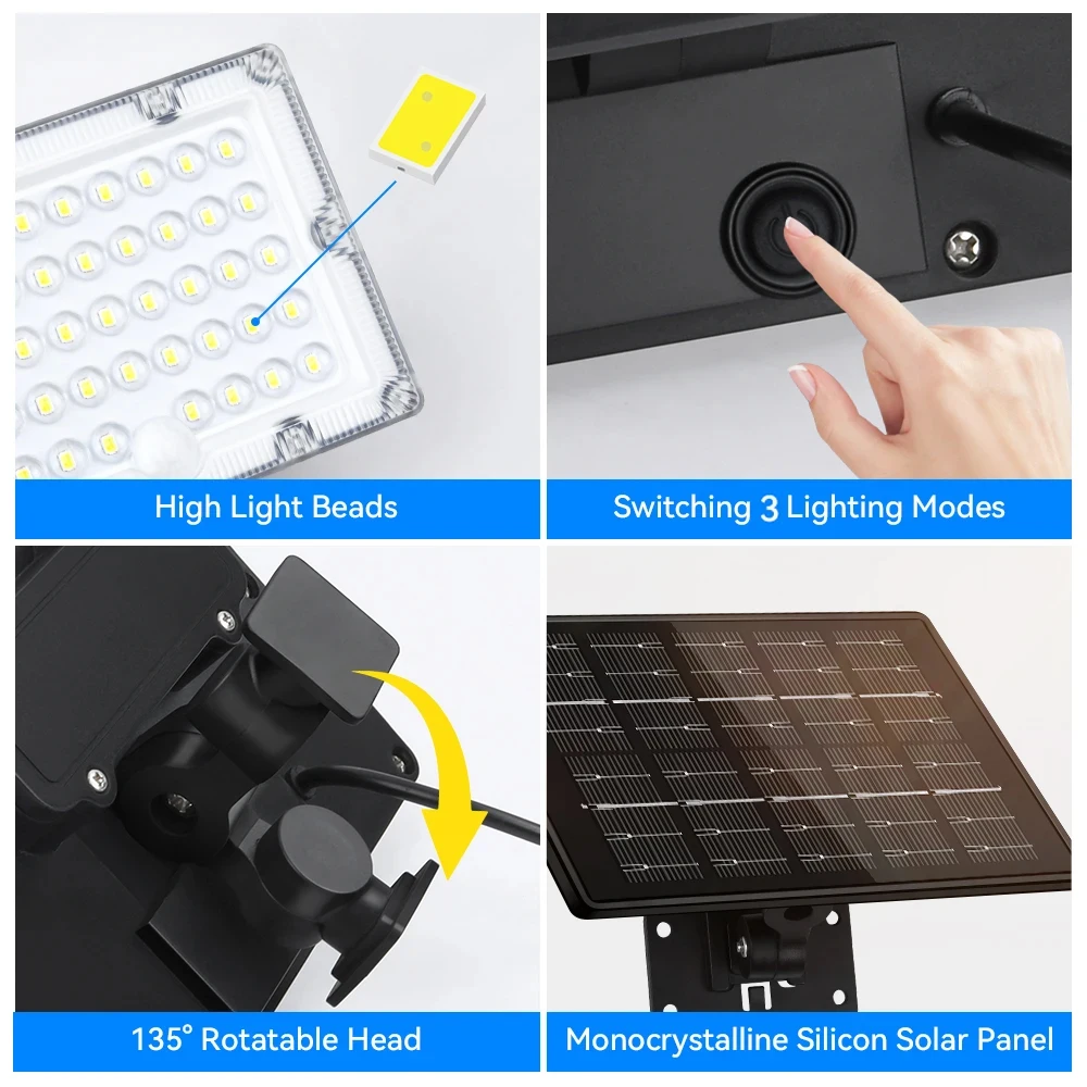 Solar Lights Outdoor LEDs Solar Security Lights Outdoor Garden Motion Sensor 3 Modes Waterproof Split Solar Flood Wall Lights