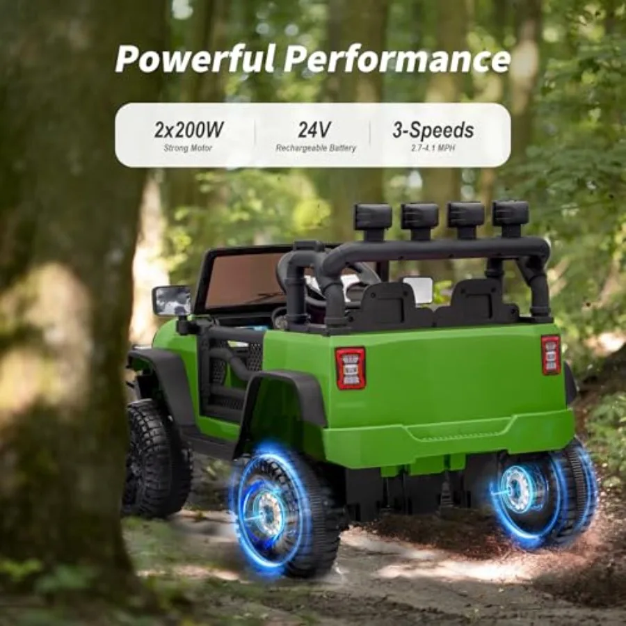 乗用玩具 24V 電動カー リモコン付き 2x200Wモーター搭載 - アーミーグリーン