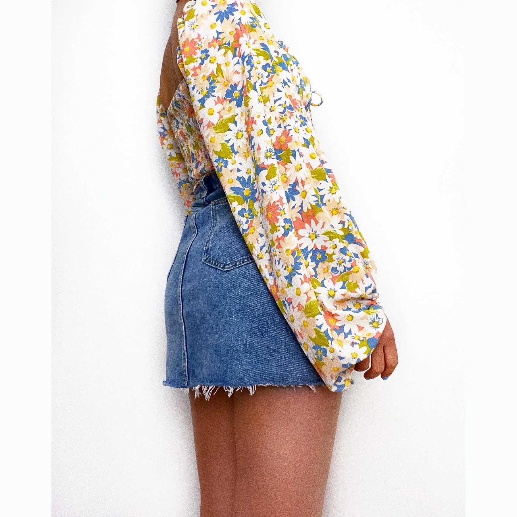 2025 Camicia sexy con maniche a palloncino da strada con collo quadrato stampato a fiori primavera/estate 22103